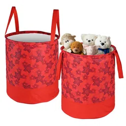 Kuber Industries Red 2 Pieces Floral Printed Foldable Laundry Bag 45L-7