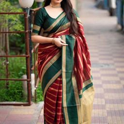 Lookmark Striped Banarasi Saree With Blouse Piece-picture-25