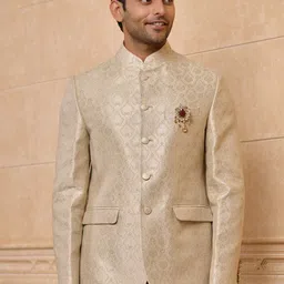 Tasva Self Design Mandarin Collar Jacquard Jodhpuri Blazer-picture-3