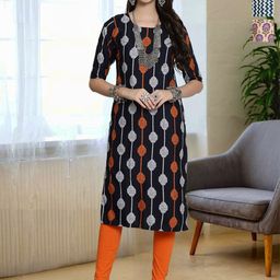 HERE&NOW Women Pack of 3 Ethnic Motifs Printed Daily Straight Kurtas-image-71