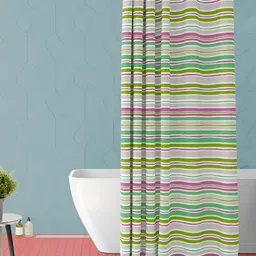 ArtzFolio Green & Pink Striped Waterproof Shower Curtain-image-58