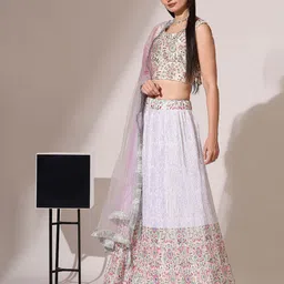 Fabcartz Printed Sequinned Semi-Stitched Lehenga & Unstitched Blouse With Dupatta image 5