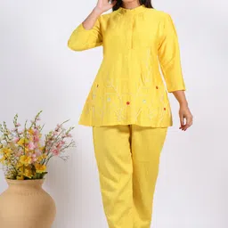 Morchari Embroidered Mandarin Collar Neck Top & Flared Trouser Co-Ords-image-24