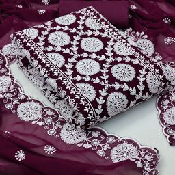 Ishin Floral Embroidered Silk Georgette Unstitched Dress Material-image-48
