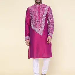 W & G Men Ethnic Motifs Printed Regular Kurta with Churidar-image-6