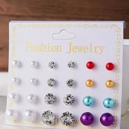 Honbon Set Of 12 Artificial Beads Beaded Circular Shape Studs image 5