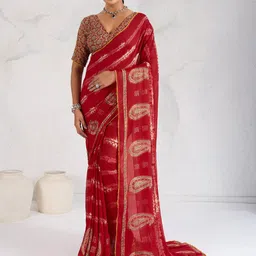 Anouk Floral Printed Pure Georgette Block Print Saree-16