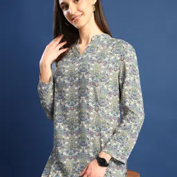 Hancock Women Floral Printed Mandarin Collar Longline Tunic-picture-23
