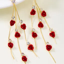 Anouk Gold-Plated Floral Artificial Stones Studded Drop Earrings-image-46