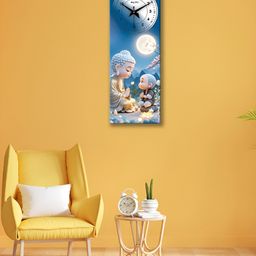 OLIVE TREE Blue & White Ethnic Motifs Printed Traditional Wooden Analogue Wall Clock-picture-3