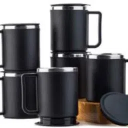 Pack of 6 Plastic Stainless Steel Mug, Chai Cup, Steel Cup (Black of, Cup Set)-14