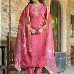 Navlik Women Ethnic Motifs Embroidered Regular Kurta with Trousers & With Dupatta-picture-44