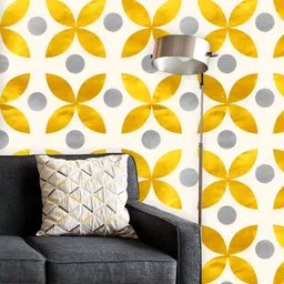 ArtzFolio Yellow & Grey Floral Printed UV Resistant Wallpaper-image-99