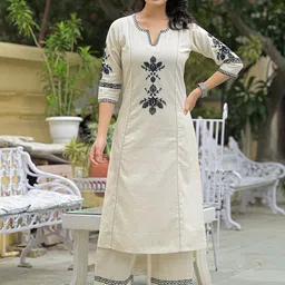 Divena Women Ethnic Motifs Embroidered Cotton A-Line Kurta with Trousers-37