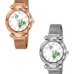 CSAMON Women Pack Of 2 Round Dial Analogue Watch GR_379 Gold 315 379 Silver Green Dial-image-19