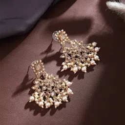 ASMITTA JEWELLERY Gold-Plated Stones Studded & Pearls Beaded Contemporary Drop Earrings-45