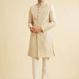 Manyavar Men Mandarin Collar Embroidered Sherwani Set-image-60