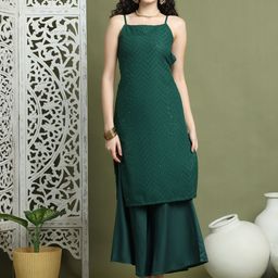 Jompers Geometric Embroidered Shoulder Straps Sequinned Striaght Kurta-33