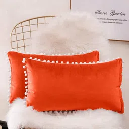 Cottonfry Orange & White 2 Pieces Pure Cotton Rectangle Cushion Covers-image-98