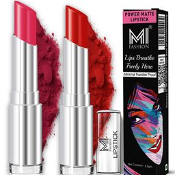 MI FASHION Set Of 2 Matte Long Lasting Lipstick - 3.5 g Each - Magenta Rush & Red Wine-17