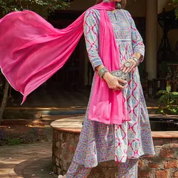 Shae by SASSAFRAS Floral Printed Pure Cotton Anarkali Kurta With Palazzos & Dupatta-41