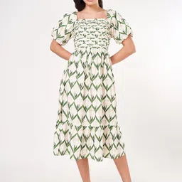 Honey by Pantaloons Women Ethnic Motifs Print Puff Sleeve Fit & Flare Cotton Midi Dress-picture-13