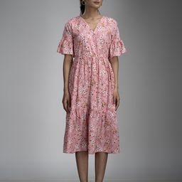 KRISS-CROX Women Floral Print Flared Sleeve Fit & Flare Dress-image-62