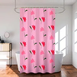 Kuber Industries Pink & Red Printed Waterproof Shower Curtains-88