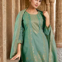 SANISA Women Regular Thread Work Kurta with Trousers & With Dupatta image 2
