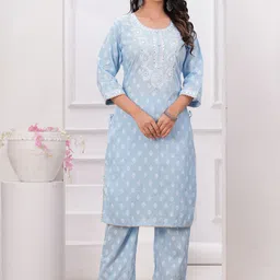 VASUPRADA Women Floral Printed Regular Mirror Work Kurta with Trousers-picture-27