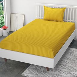 IVAZA Yellow Striped 180 TC Single Bedsheet with 1 Pillow Cover-image-14
