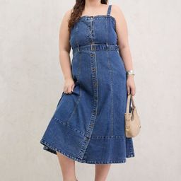 SASSAFRAS Curve Women Sleeveless Denim Fit and Flare Midi Dress-picture-27