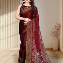 SUPERLAXMI Floral Printed Pure Chiffon Saree-image-59