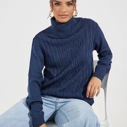 Styli Women Cable Knit Longline Pullover-image-21