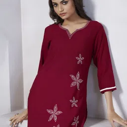 SHREE LAXMINARAYAN EXPORT Floral Embroidered Thread Work Notch Neck Straight Kurta-image-80