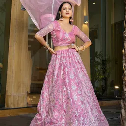 Warthy Ent Embroidered Sequinned Semi-Stitched Lehenga & Unstitched Blouse With Dupatta-image-35
