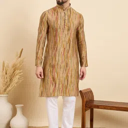 House of Pataudi Abstract Printed Mandarin Collar Chanderi Silk Straight Kurta-picture-2