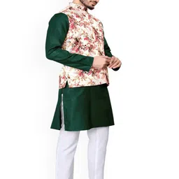 PulseIQ Men Solid Long Sleeves Regular Kurta Set With Nehru Jacket image 3