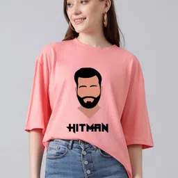 Kotty Women Graphic Printed Round Neck Cotton Oversized T-shirt-image-56