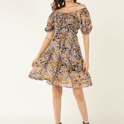 DODO & MOA Floral Print Off-Shoulder Puff Sleeve Georgette Fit & Flare Dress-picture-12