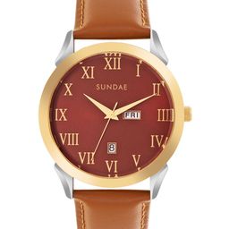 SUNDAE Men Brass Printed Dial & Leather Straps Analogue Watch 788904 M-25 IGP T.T.14-15