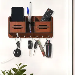 Kuber Industries Brown Wooden 7 Hooks Key Holder-48
