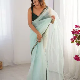 Kalista Women Sequinned Solid Organza Saree-16