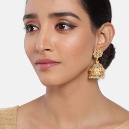 Anouk Gold-Plated Kundan Studded Dome Shaped Jhumka-57
