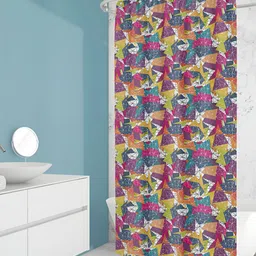 ArtzFolio Pink and Yellow Abstract Printed Waterproof Shower Curtain-39