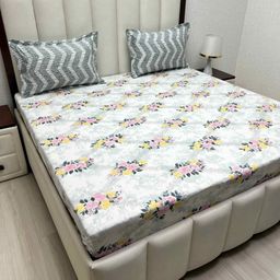 Pure Decor Passion White & Pink Floral Queen Bedsheet with 2 Pillow Covers-picture-15