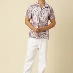 Joven Men Cuban Collar Abstract Printed Cotton Casual Shirt-image-92