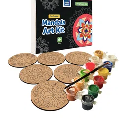 Mini Leaves Kids 6-Pcs Wooden Tea Coaster Mandala Art Kit With Paint Brush & Colors-16
