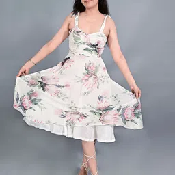 THE BEHRUZ THEORY Women Tie-Up Neck Floral Print Fit and Flare Dress-picture-12