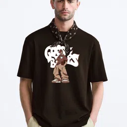 MISCHIEF MONKEY Men Graphic Printed Oversized Round Neck Cotton T-shirt-image-85